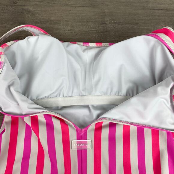 Fabletics White&Pink Stripe Neon Candy Sunset Scoop One Piece Swimsuit Sz.XL - Picture 12 of 16